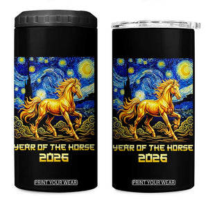 Year of the Horse Starry Night Inspired Graphic 4 in 1 Can Cooler Tumbler Golden Horse Chinese Zodiac Art TS02 One Size: 16 oz Black Print Your Wear