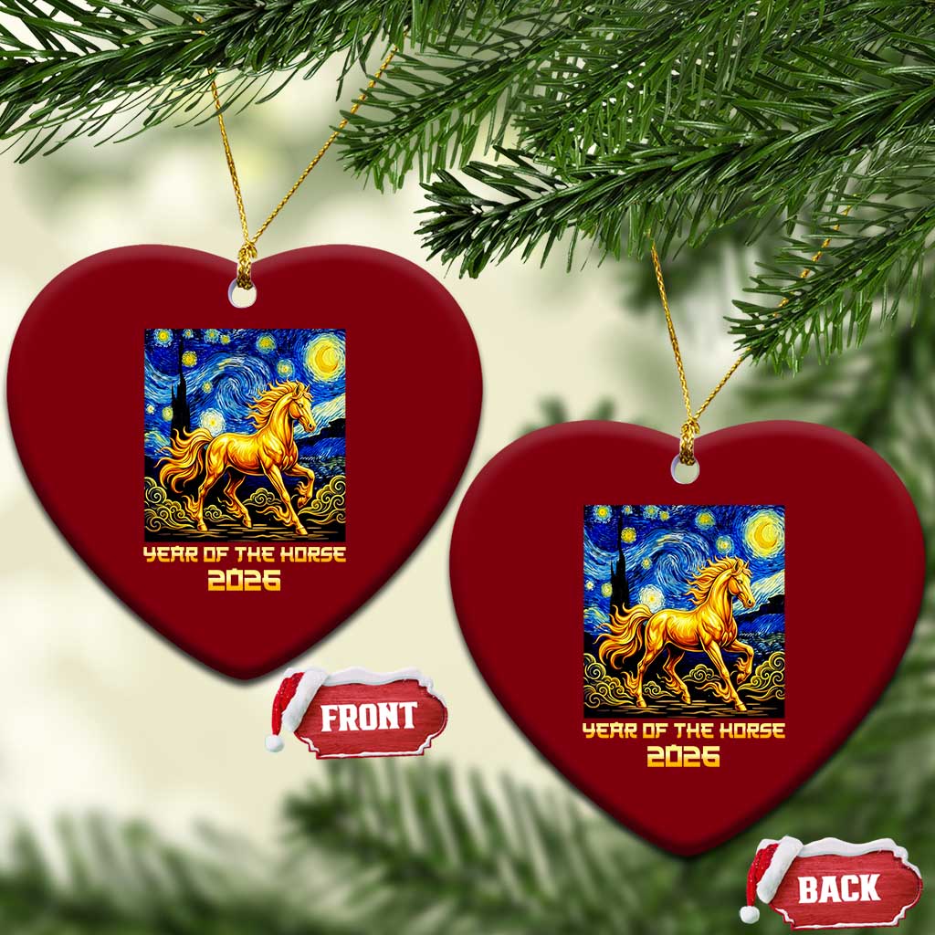 Year of the Horse Starry Night Inspired Graphic Ceramic Ornament Golden Horse Chinese Zodiac Art TS02 Print Your Wear