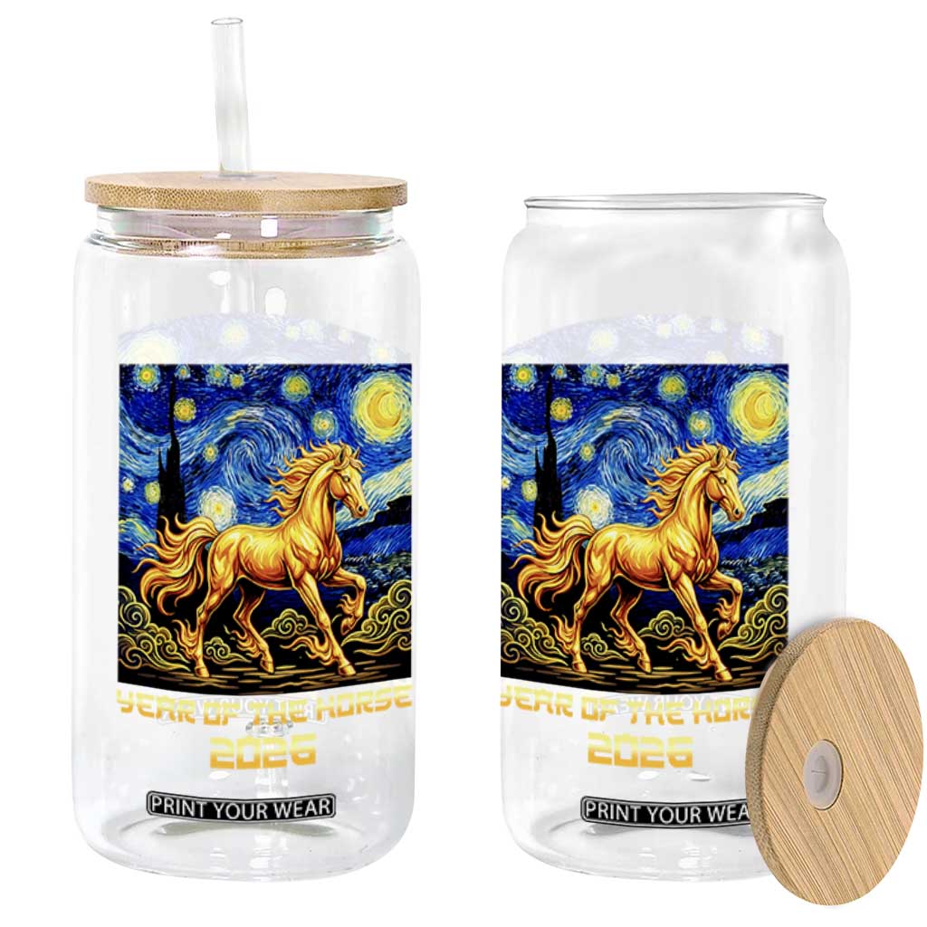 Year of the Horse Starry Night Inspired Graphic Glass Can Golden Horse Chinese Zodiac Art TS02 Print Your Wear