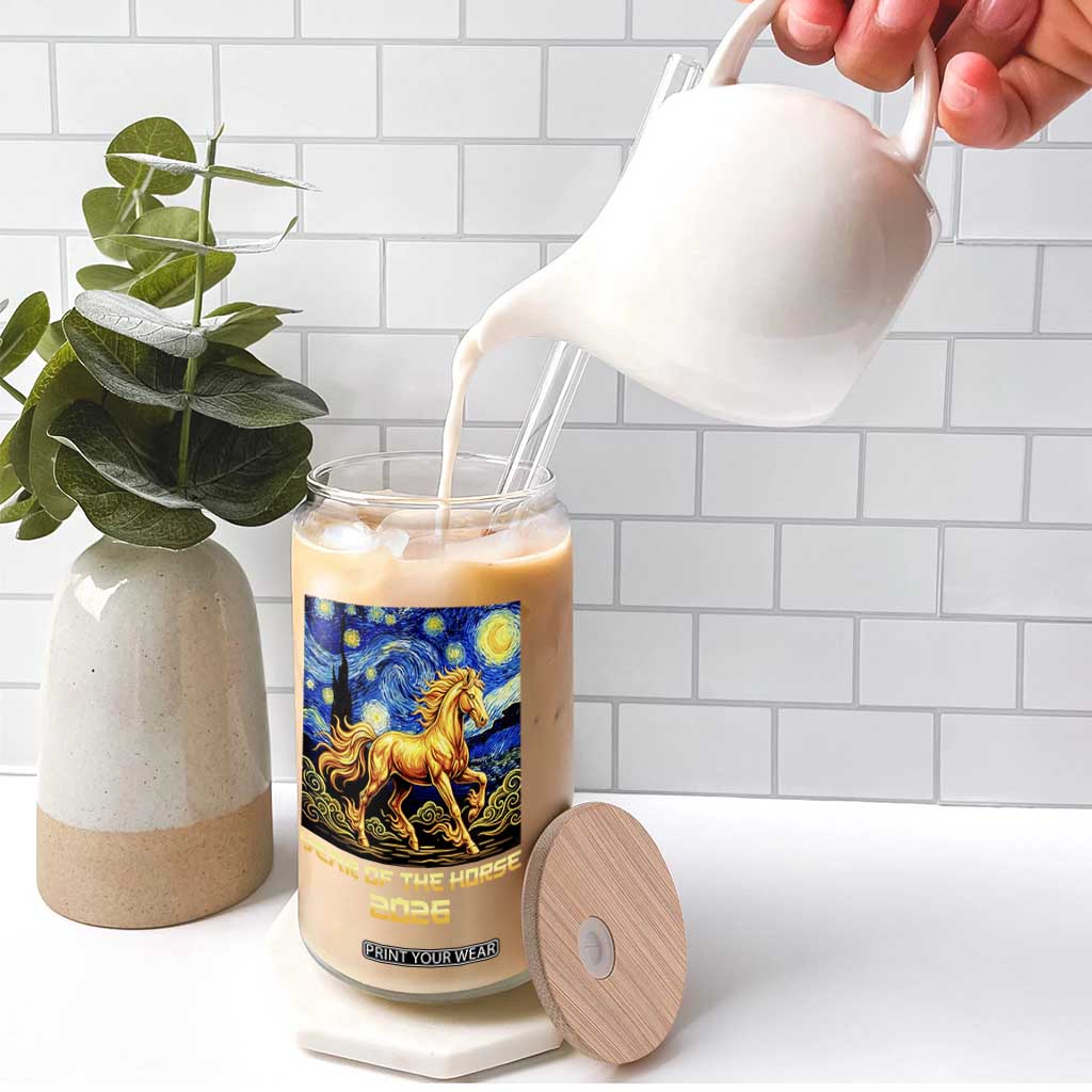 Year of the Horse Starry Night Inspired Graphic Glass Can Golden Horse Chinese Zodiac Art TS02 Print Your Wear