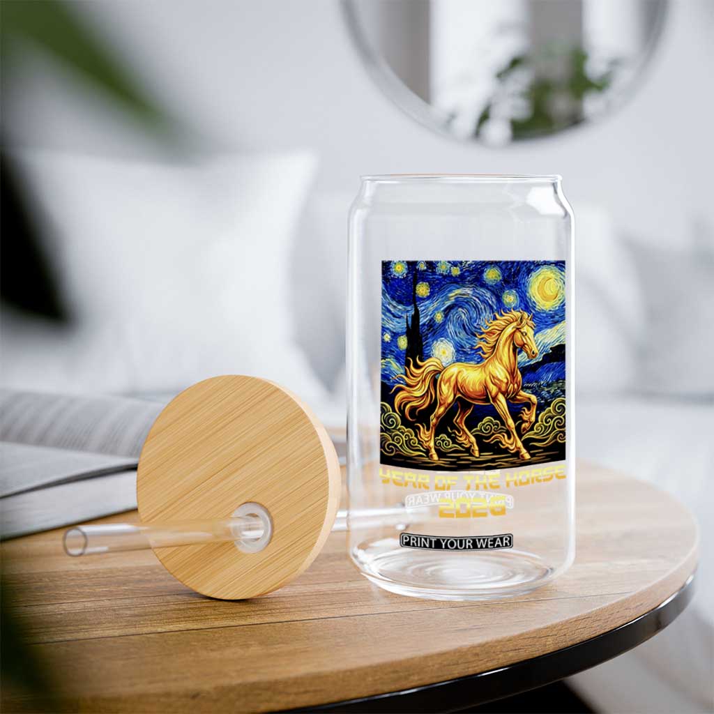 Year of the Horse Starry Night Inspired Graphic Glass Can Golden Horse Chinese Zodiac Art TS02 Print Your Wear