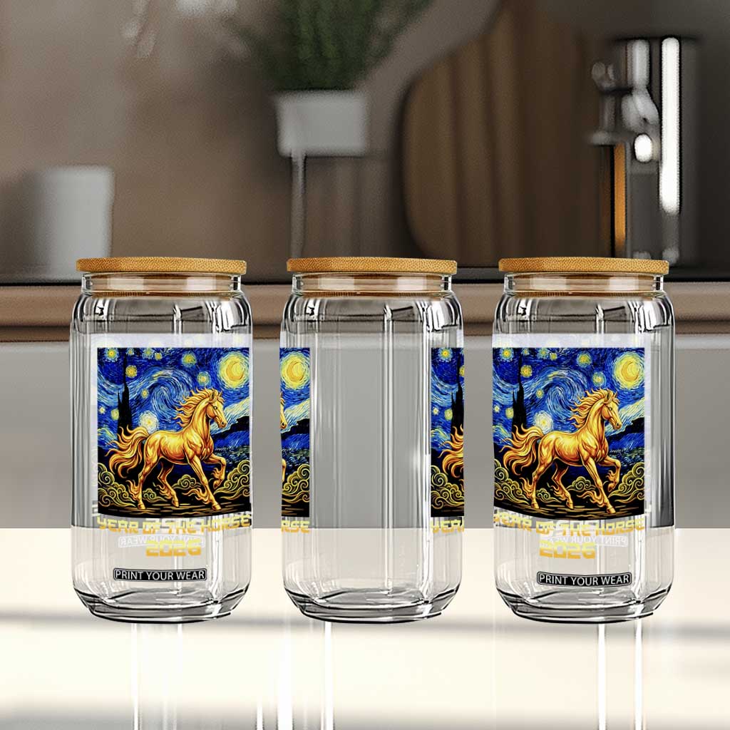 Year of the Horse Starry Night Inspired Graphic Glass Can Golden Horse Chinese Zodiac Art TS02 Print Your Wear