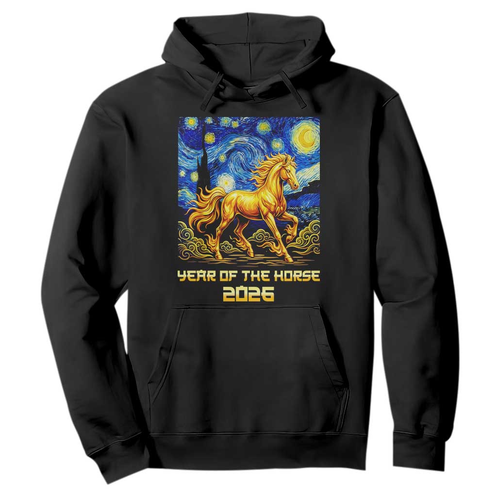 Year of the Horse Starry Night Inspired Graphic Hoodie Golden Horse Chinese Zodiac Art TS02 Black Print Your Wear