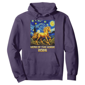 Year of the Horse Starry Night Inspired Graphic Hoodie Golden Horse Chinese Zodiac Art TS02 Purple Print Your Wear