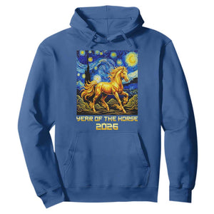 Year of the Horse Starry Night Inspired Graphic Hoodie Golden Horse Chinese Zodiac Art TS02 Royal Blue Print Your Wear