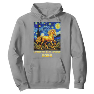 Year of the Horse Starry Night Inspired Graphic Hoodie Golden Horse Chinese Zodiac Art TS02 Sport Gray Print Your Wear