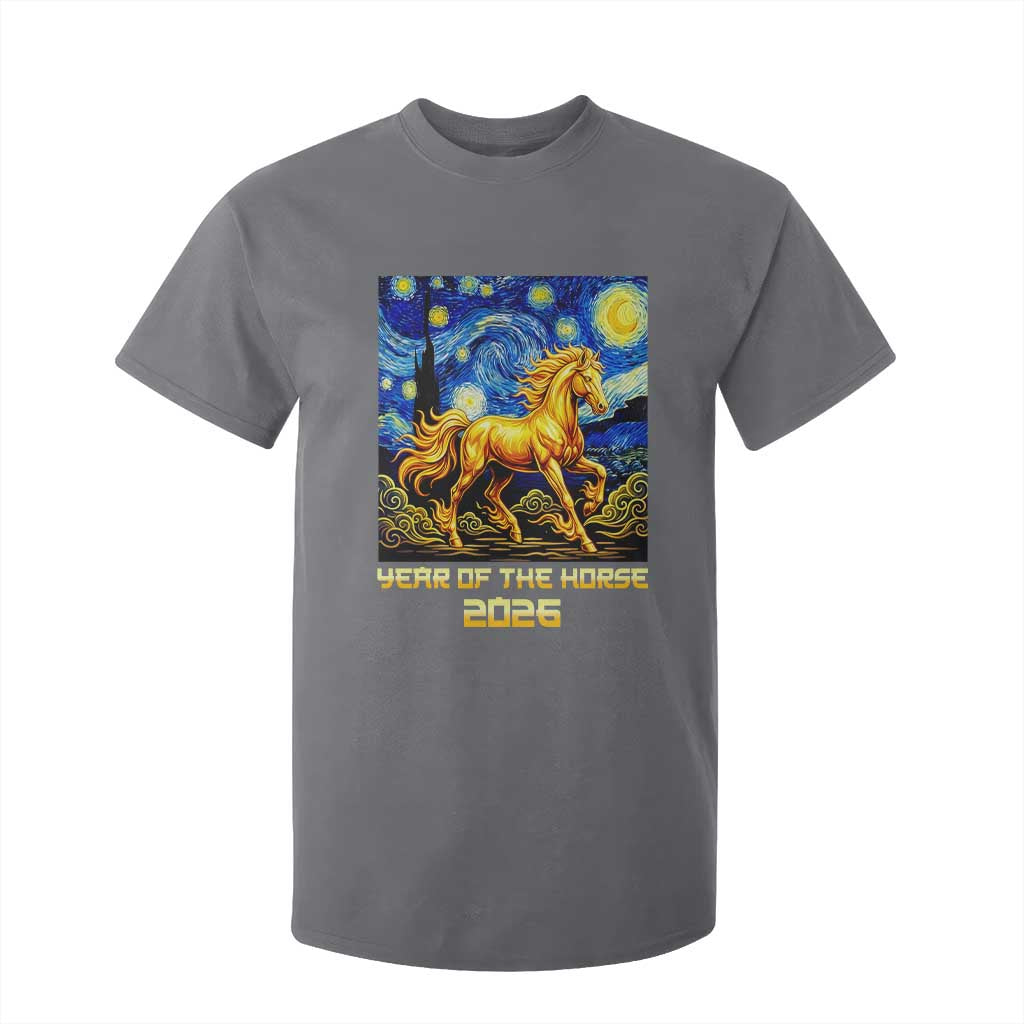Year of the Horse Starry Night Inspired Graphic T Shirt For Kid Golden Horse Chinese Zodiac Art TS02 Charcoal Print Your Wear