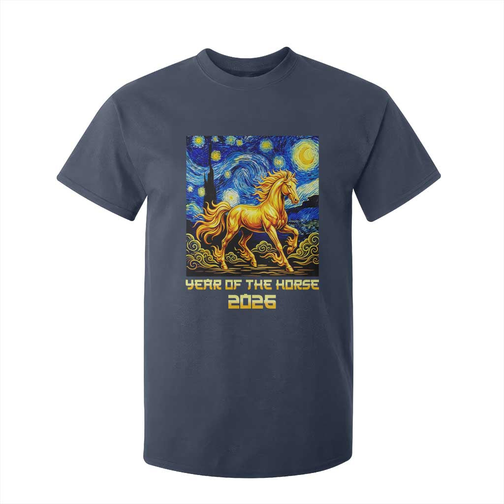 Year of the Horse Starry Night Inspired Graphic T Shirt For Kid Golden Horse Chinese Zodiac Art TS02 Navy Print Your Wear