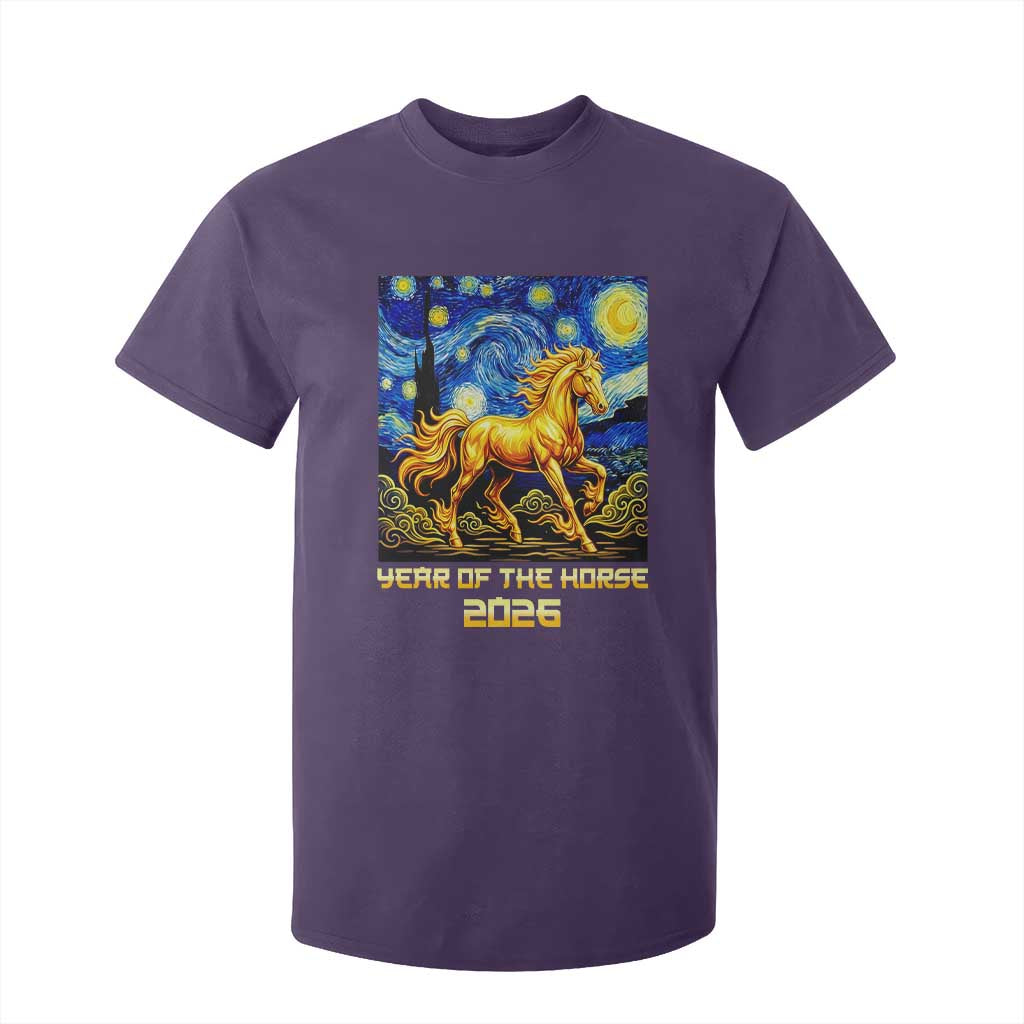 Year of the Horse Starry Night Inspired Graphic T Shirt For Kid Golden Horse Chinese Zodiac Art TS02 Purple Print Your Wear