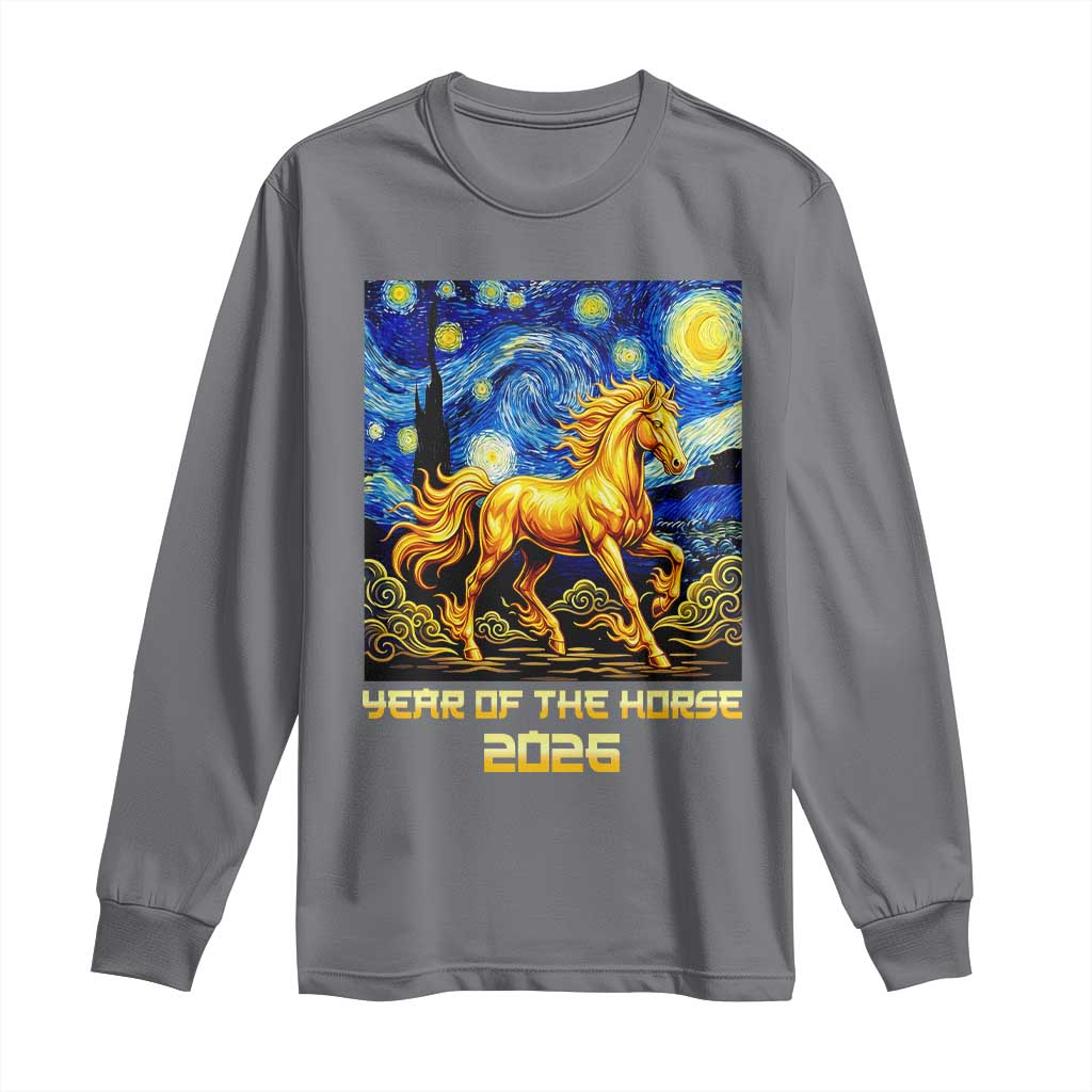 Year of the Horse Starry Night Inspired Graphic Long Sleeve Shirt Golden Horse Chinese Zodiac Art TS02 Charcoal Print Your Wear