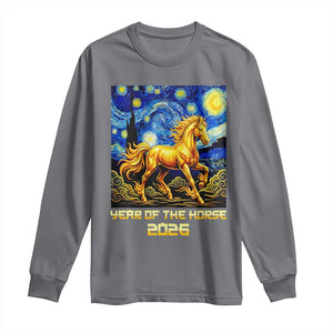 Year of the Horse Starry Night Inspired Graphic Long Sleeve Shirt Golden Horse Chinese Zodiac Art TS02 Charcoal Print Your Wear