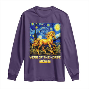 Year of the Horse Starry Night Inspired Graphic Long Sleeve Shirt Golden Horse Chinese Zodiac Art TS02 Purple Print Your Wear