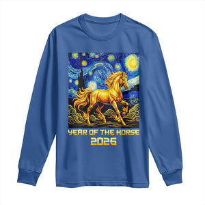 Year of the Horse Starry Night Inspired Graphic Long Sleeve Shirt Golden Horse Chinese Zodiac Art TS02 Royal Blue Print Your Wear