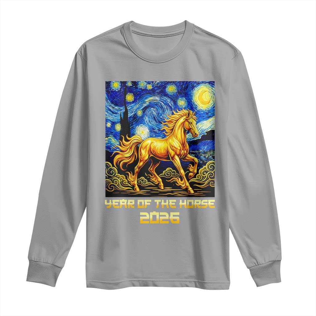 Year of the Horse Starry Night Inspired Graphic Long Sleeve Shirt Golden Horse Chinese Zodiac Art TS02 Sport Gray Print Your Wear