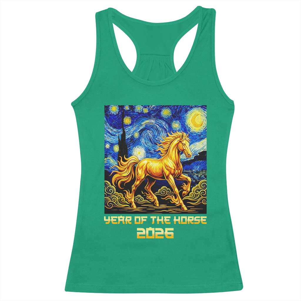 Year of the Horse Starry Night Inspired Graphic Racerback Tank Top Golden Horse Chinese Zodiac Art TS02 Irish Green Print Your Wear