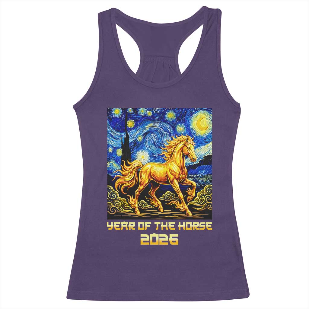 Year of the Horse Starry Night Inspired Graphic Racerback Tank Top Golden Horse Chinese Zodiac Art TS02 Purple Print Your Wear