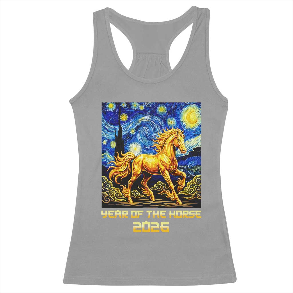 Year of the Horse Starry Night Inspired Graphic Racerback Tank Top Golden Horse Chinese Zodiac Art TS02 Sport Gray Print Your Wear