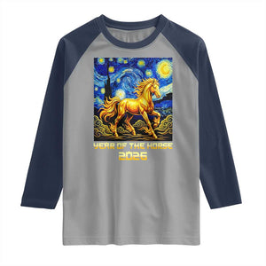 Year of the Horse Starry Night Inspired Graphic Raglan Shirt Golden Horse Chinese Zodiac Art TS02 Sport Gray Navy Print Your Wear