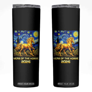 Year of the Horse Starry Night Inspired Graphic Skinny Tumbler Golden Horse Chinese Zodiac Art TS02 Black Print Your Wear