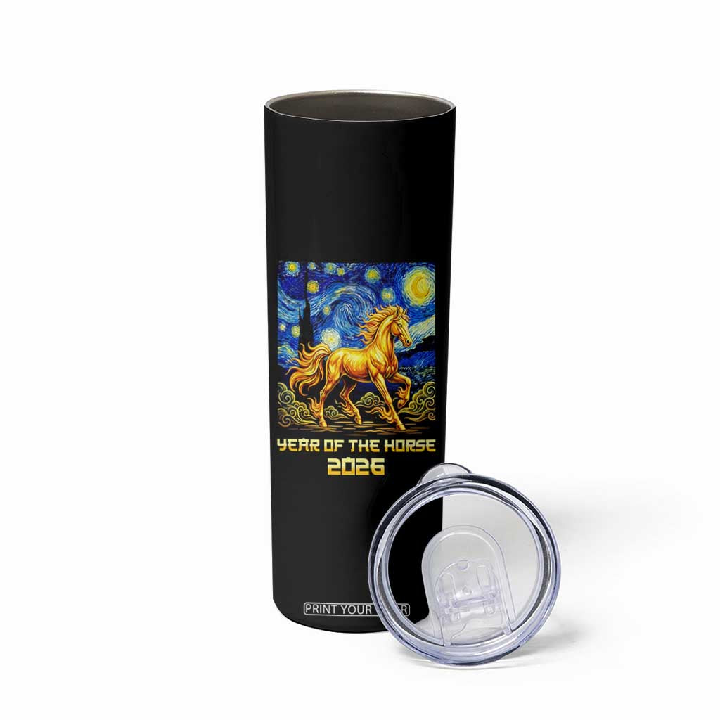 Year of the Horse Starry Night Inspired Graphic Skinny Tumbler Golden Horse Chinese Zodiac Art TS02 Print Your Wear