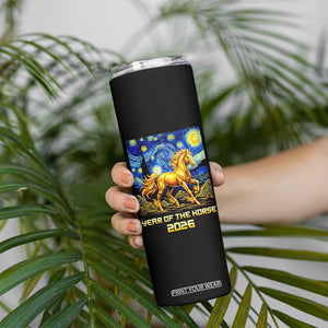 Year of the Horse Starry Night Inspired Graphic Skinny Tumbler Golden Horse Chinese Zodiac Art TS02 Print Your Wear