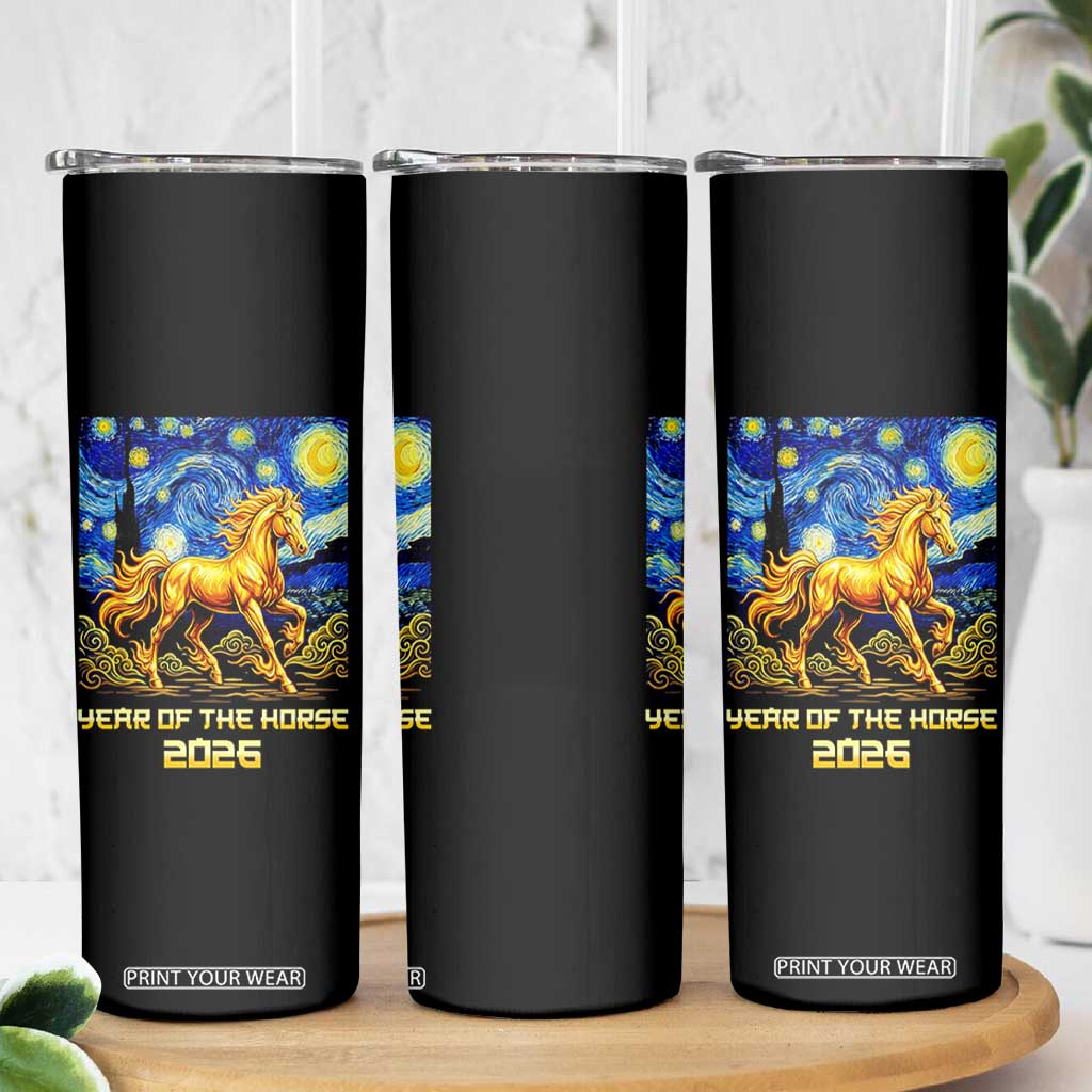 Year of the Horse Starry Night Inspired Graphic Skinny Tumbler Golden Horse Chinese Zodiac Art TS02 Print Your Wear