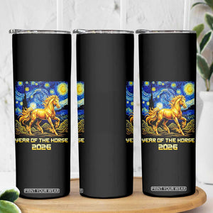 Year of the Horse Starry Night Inspired Graphic Skinny Tumbler Golden Horse Chinese Zodiac Art TS02 Print Your Wear