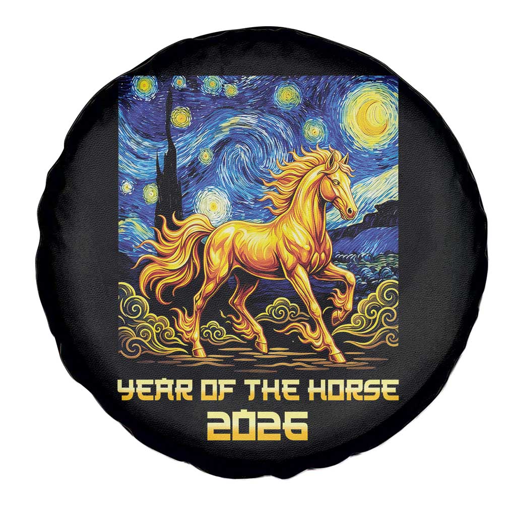 Year of the Horse Starry Night Inspired Graphic Spare Tire Cover Golden Horse Chinese Zodiac Art TS02 Print Your Wear