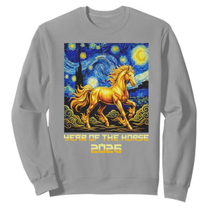 Year of the Horse Starry Night Inspired Graphic Sweatshirt Golden Horse Chinese Zodiac Art TS02 Sport Gray Print Your Wear