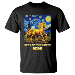 Year of the Horse Starry Night Inspired Graphic T Shirt Golden Horse Chinese Zodiac Art TS02 Black Print Your Wear
