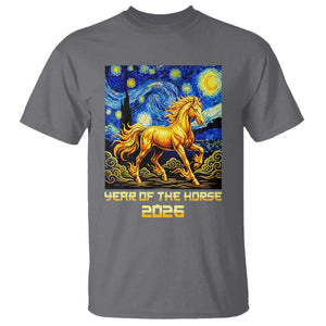 Year of the Horse Starry Night Inspired Graphic T Shirt Golden Horse Chinese Zodiac Art TS02 Charcoal Print Your Wear