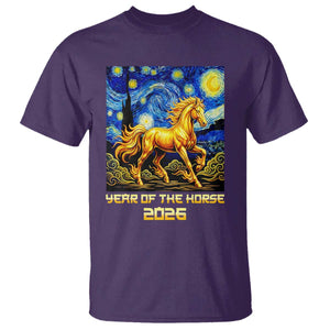 Year of the Horse Starry Night Inspired Graphic T Shirt Golden Horse Chinese Zodiac Art TS02 Purple Print Your Wear