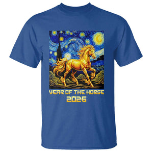 Year of the Horse Starry Night Inspired Graphic T Shirt Golden Horse Chinese Zodiac Art TS02 Royal Blue Print Your Wear