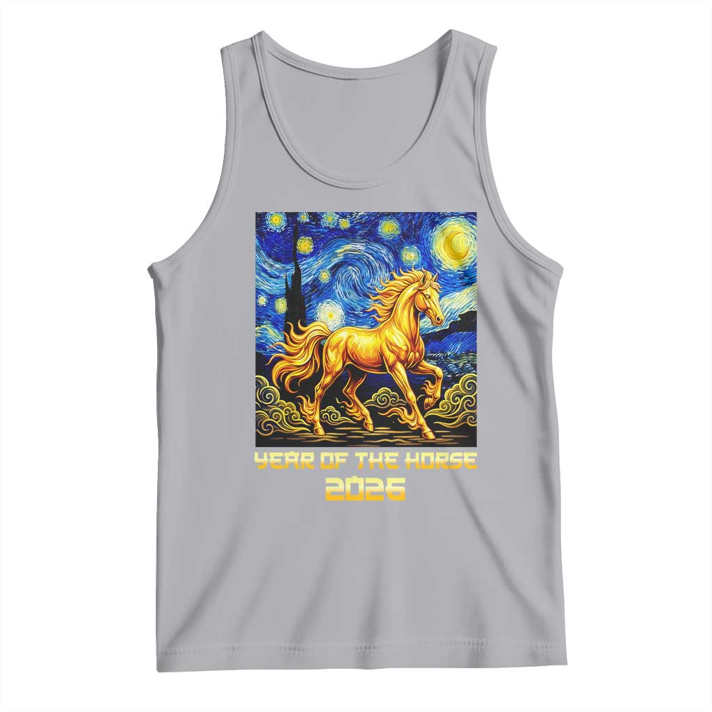 Year of the Horse Starry Night Inspired Graphic Tank Top Golden Horse Chinese Zodiac Art TS02 Athletic Heather Print Your Wear