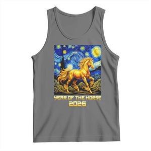Year of the Horse Starry Night Inspired Graphic Tank Top Golden Horse Chinese Zodiac Art TS02 Black Heather Print Your Wear