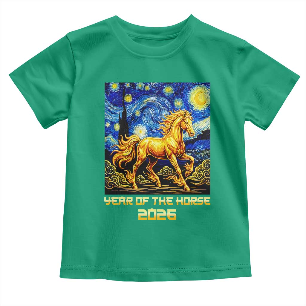 Year of the Horse Starry Night Inspired Graphic Toddler T Shirt Golden Horse Chinese Zodiac Art TS02 Irish Green Print Your Wear