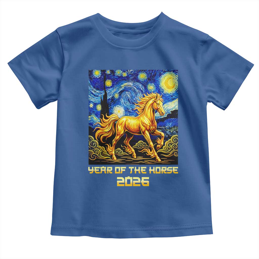 Year of the Horse Starry Night Inspired Graphic Toddler T Shirt Golden Horse Chinese Zodiac Art TS02 Royal Blue Print Your Wear