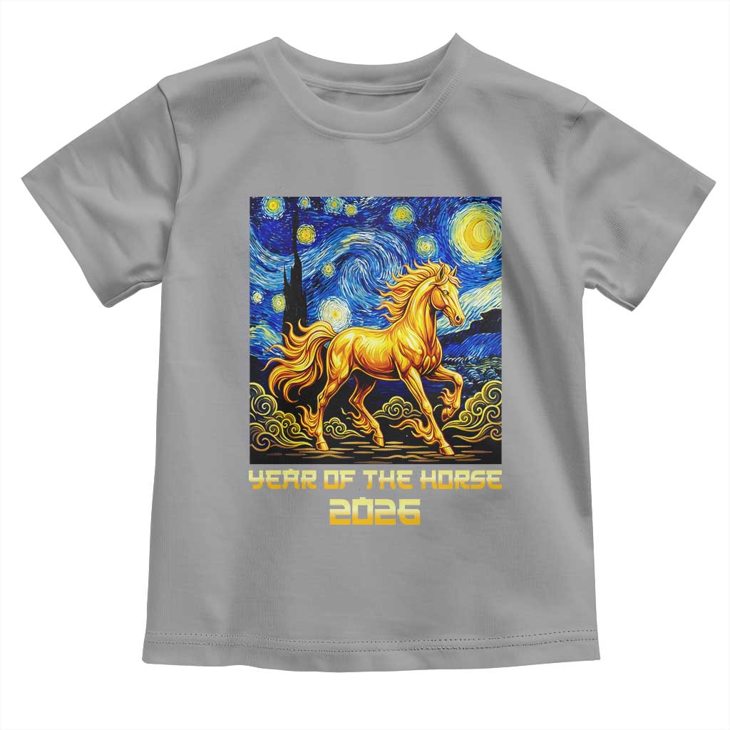 Year of the Horse Starry Night Inspired Graphic Toddler T Shirt Golden Horse Chinese Zodiac Art TS02 Sport Gray Print Your Wear