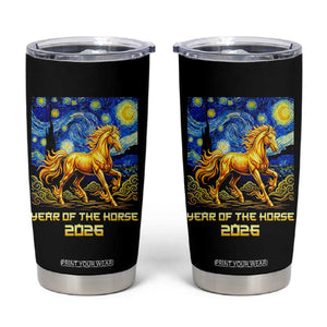 Year of the Horse Starry Night Inspired Graphic Tumbler Cup Golden Horse Chinese Zodiac Art TS02 Black Print Your Wear