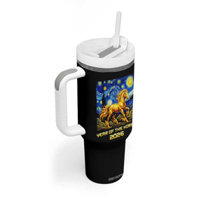 Year of the Horse Starry Night Inspired Graphic Tumbler With Handle Golden Horse Chinese Zodiac Art TS02 Print Your Wear