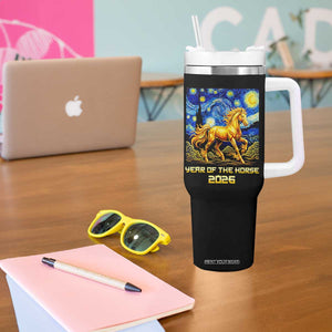 Year of the Horse Starry Night Inspired Graphic Tumbler With Handle Golden Horse Chinese Zodiac Art TS02 Print Your Wear