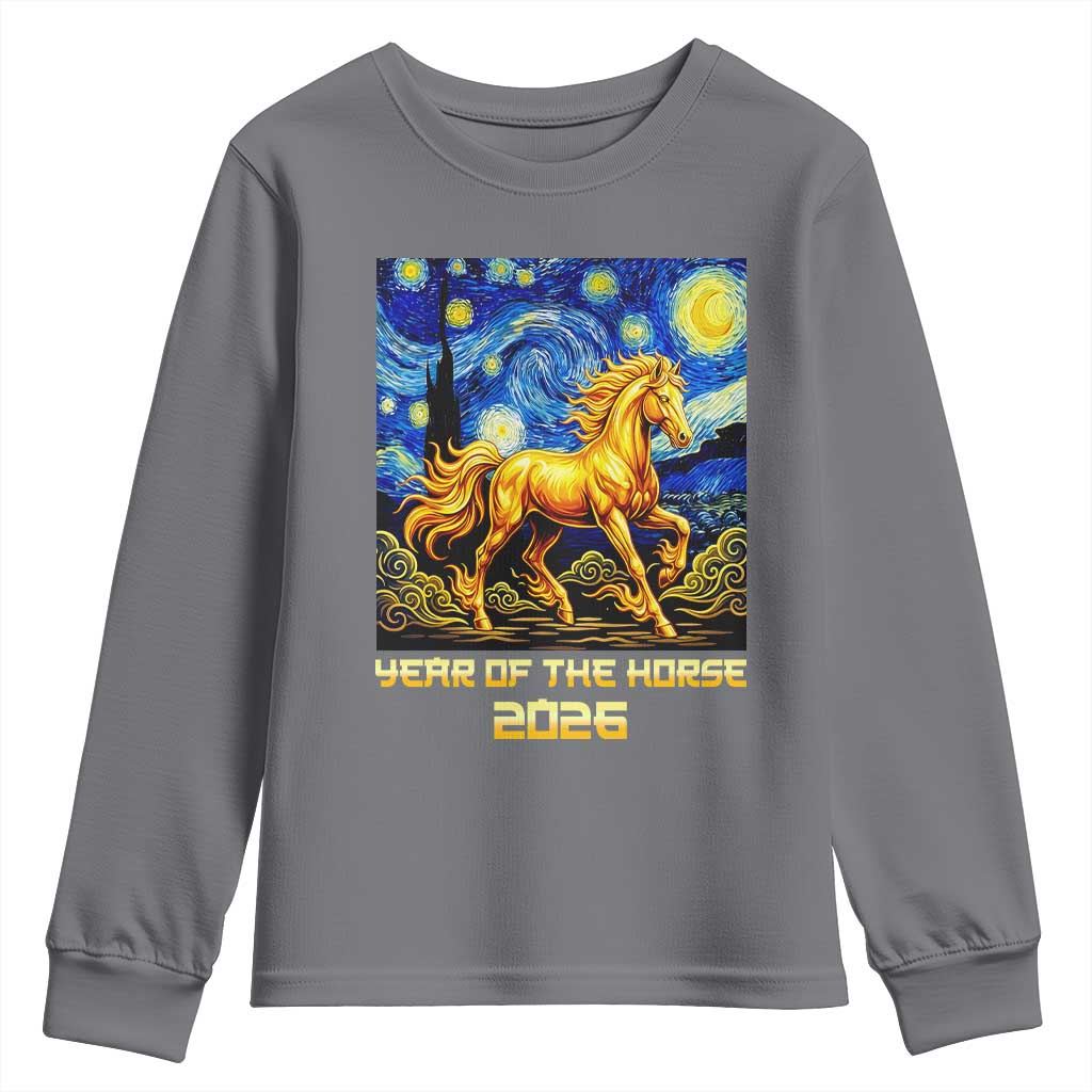 Year of the Horse Starry Night Inspired Graphic Youth Sweatshirt Golden Horse Chinese Zodiac Art TS02 Charcoal Print Your Wear