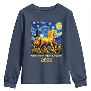 Year of the Horse Starry Night Inspired Graphic Youth Sweatshirt Golden Horse Chinese Zodiac Art TS02 Navy Print Your Wear
