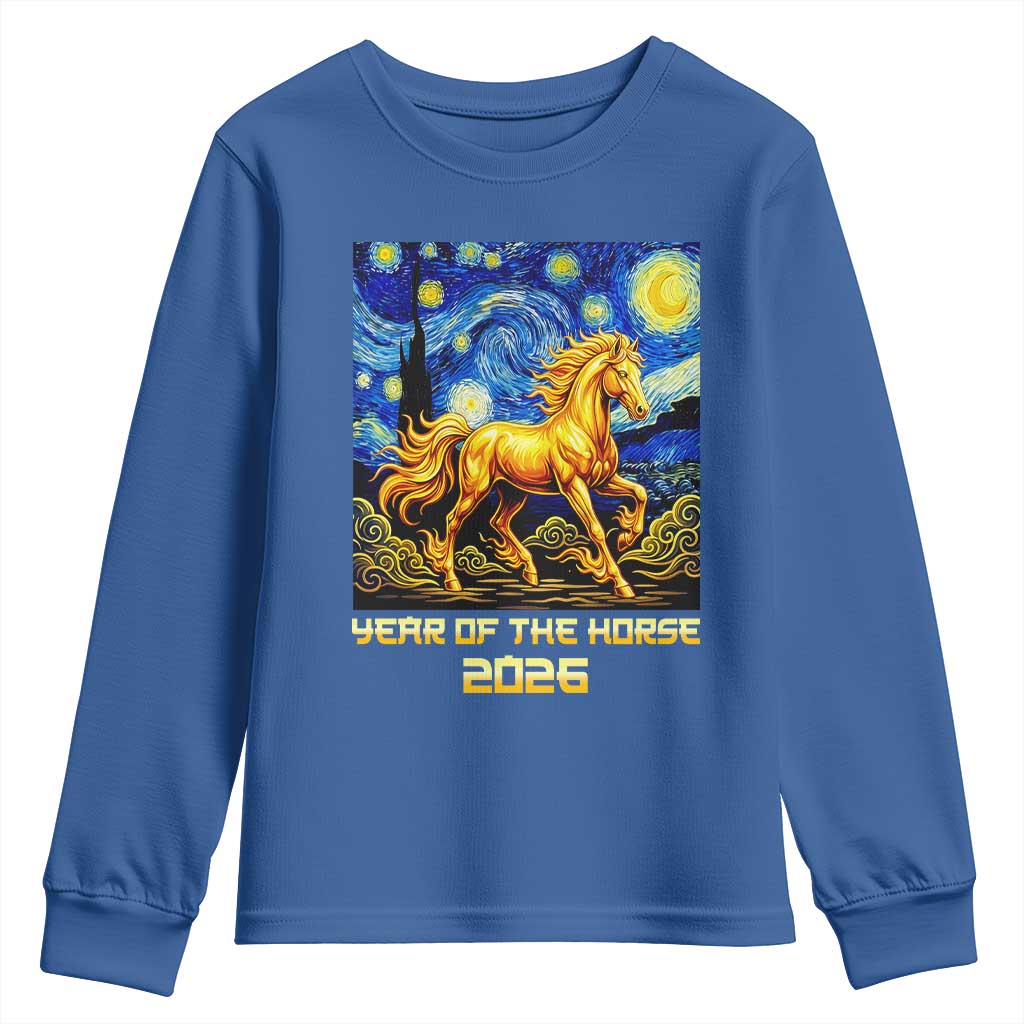 Year of the Horse Starry Night Inspired Graphic Youth Sweatshirt Golden Horse Chinese Zodiac Art TS02 Royal Blue Print Your Wear