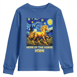 Year of the Horse Starry Night Inspired Graphic Youth Sweatshirt Golden Horse Chinese Zodiac Art TS02 Royal Blue Print Your Wear