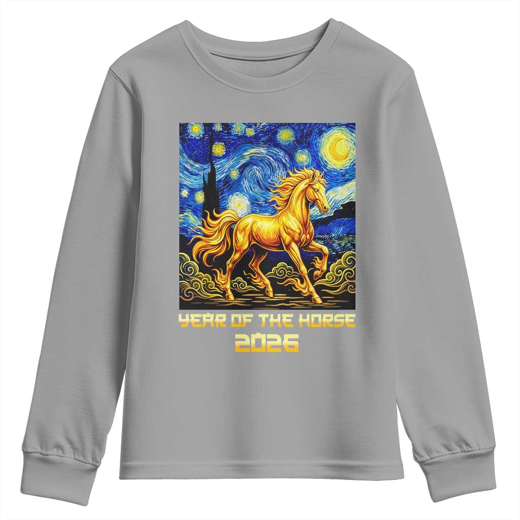 Year of the Horse Starry Night Inspired Graphic Youth Sweatshirt Golden Horse Chinese Zodiac Art TS02 Sport Gray Print Your Wear