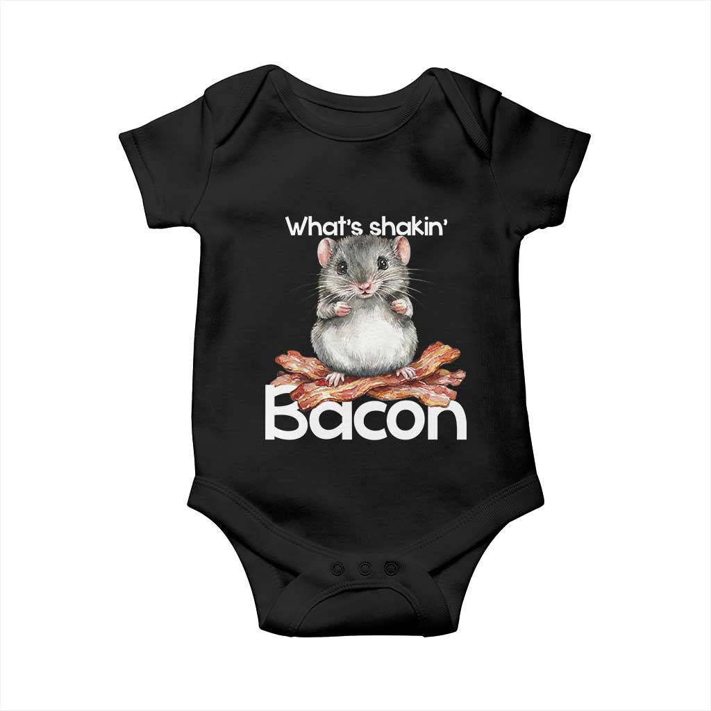 What is Shakin Bacon Funny Mouse Baby Onesie Pun Animal Humor TS02 Black Print Your Wear