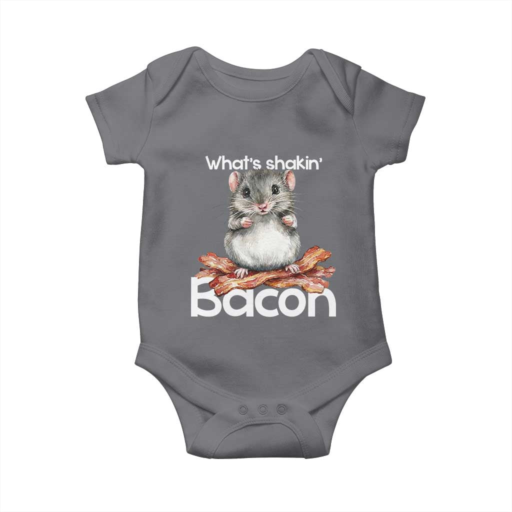 What is Shakin Bacon Funny Mouse Baby Onesie Pun Animal Humor TS02 Charcoal Print Your Wear