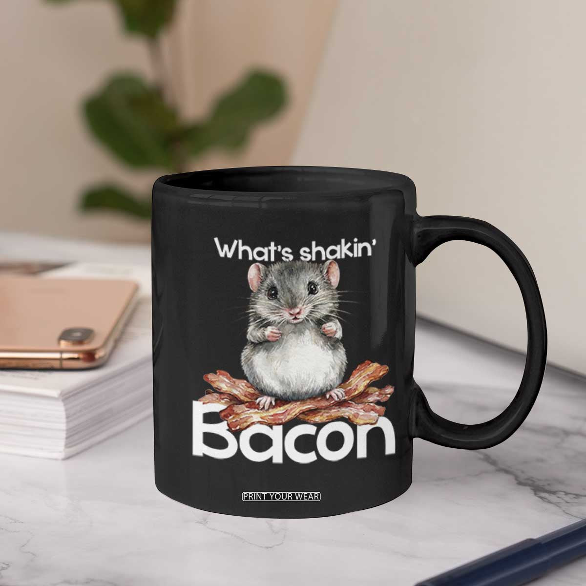 What is Shakin Bacon Funny Mouse Coffee Mug Pun Animal Humor TS02 Print Your Wear