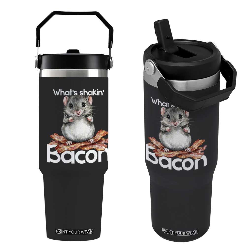 What is Shakin Bacon Funny Mouse Flip Straw Tumbler Pun Animal Humor TS02 One Size: 30 oz Black Print Your Wear